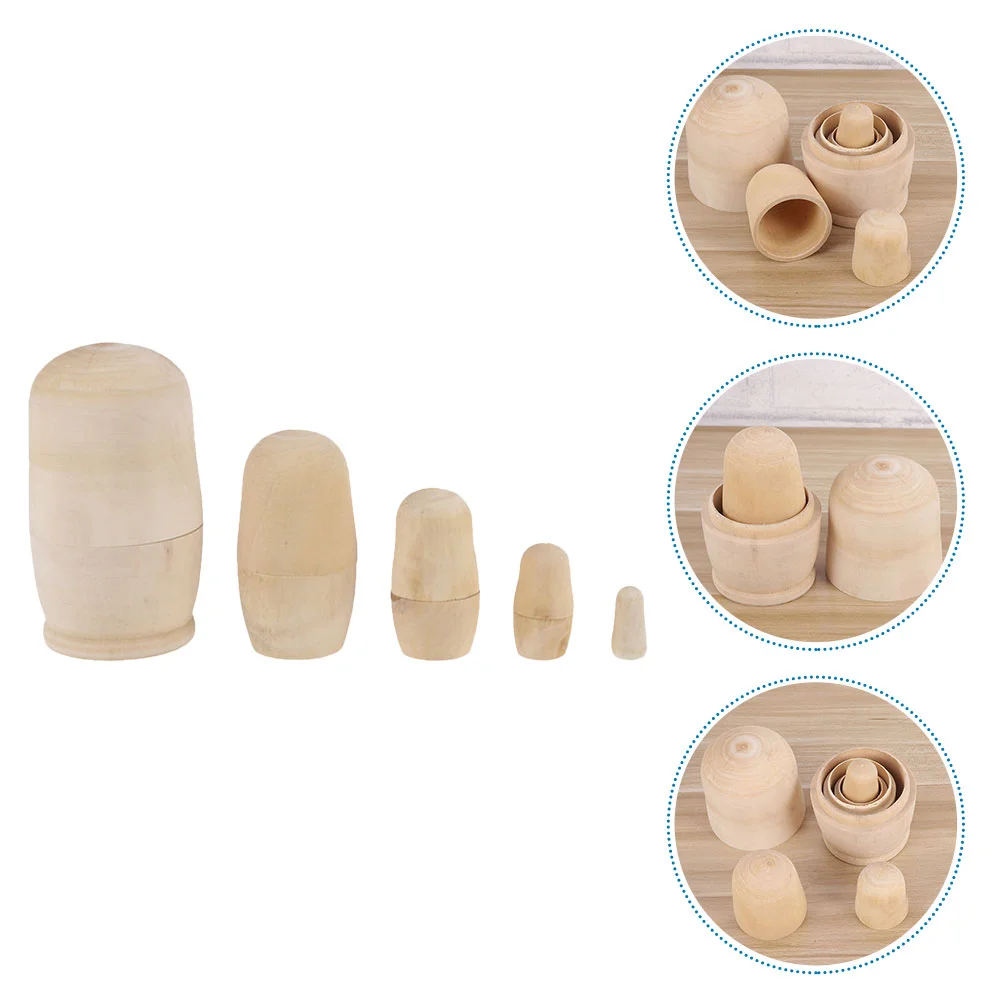 

5 PCS Matryoshka Toys Manual Painting Dolls Unpainted Nesting Wooden Other Educational DIY Russian Blank Stacking