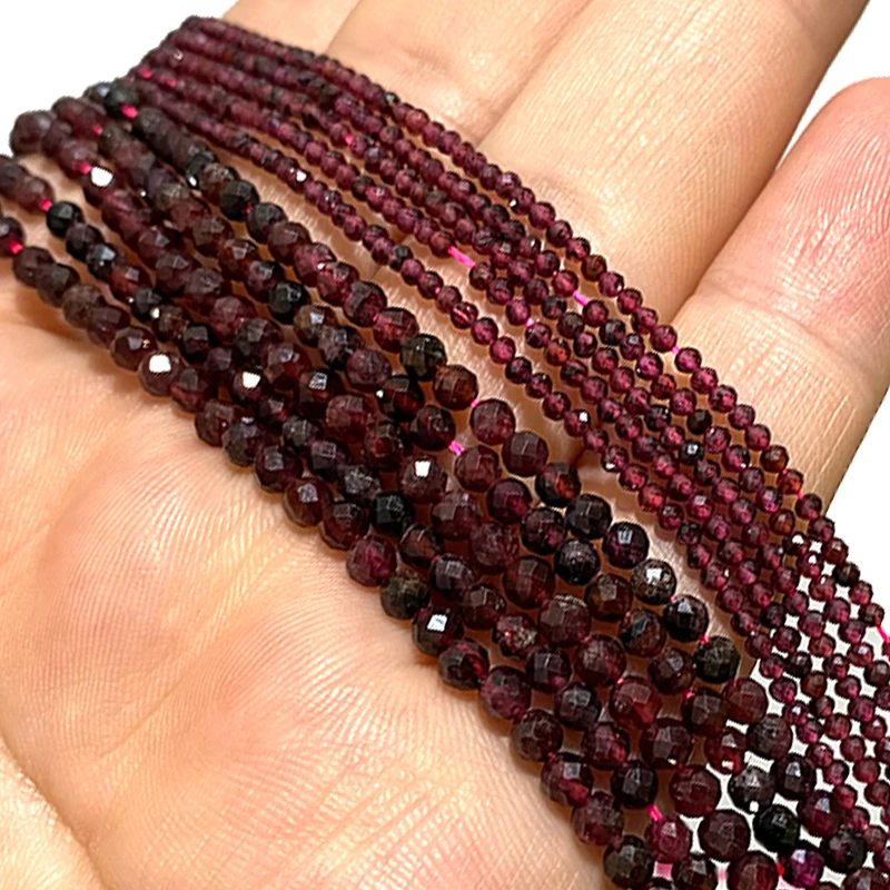Natural Red Garnet Stone Beads 2 3 4mm Faceted Loose Round Gemstone For Jewelry Making DIY Bracelet Earrings Accessories 15''