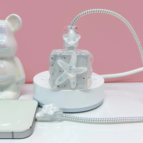 Корейский милый 3D кристаллический звездный защитный чехол для USB-кабеля для iPhone 18 Вт-20 Вт, чехол для быстрой зарядки линии передачи данных, шнур с цветком