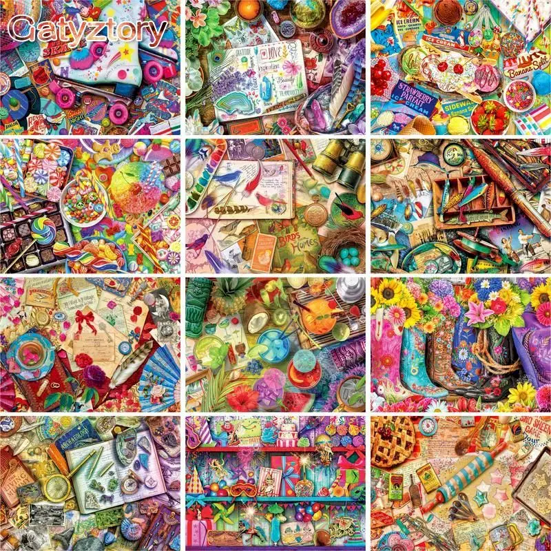 

GATYZTORY Painting By Numbers Colorful Candy Landscape Canvas Drawing Handpainted Kits Acrylic Paints Home Decor Wall Artwork