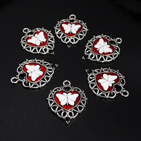 4pcs silver plated neo gothic enamel butterfly hollow heart pendant diy charm necklace earrings jewelry crafts metal accessories