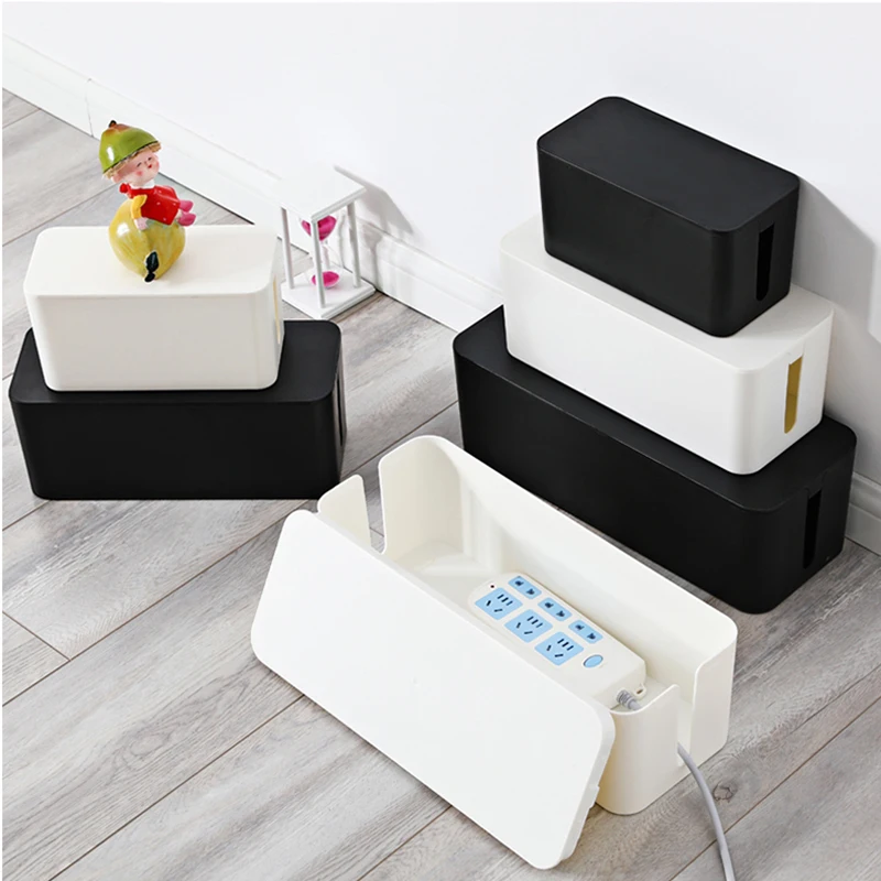 

Removable Cover Design Convenient Black White Cable Tidy Storage Box Power Line Storage Cases Wireless Wifi Router Office Boxes
