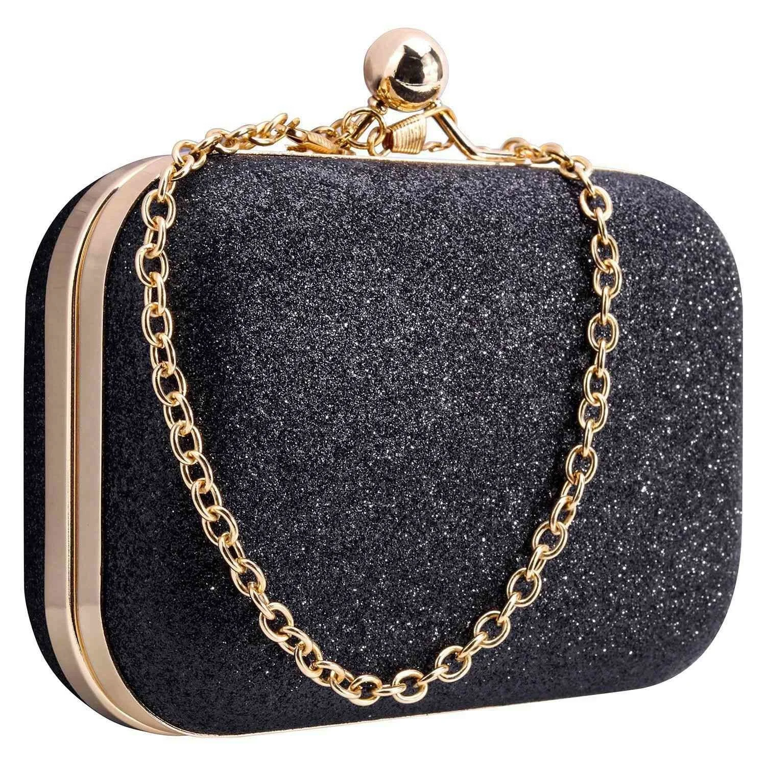 

Women's bling evening party handbag Wedding ball Mini clutch bag with chain Birthday gift Valentine's Day Black