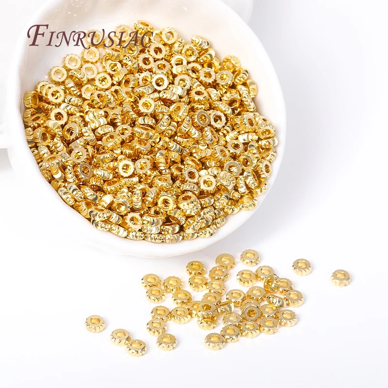 Позолоченное латунное круглое гофрированное бусины-разделители FINRUSIAC