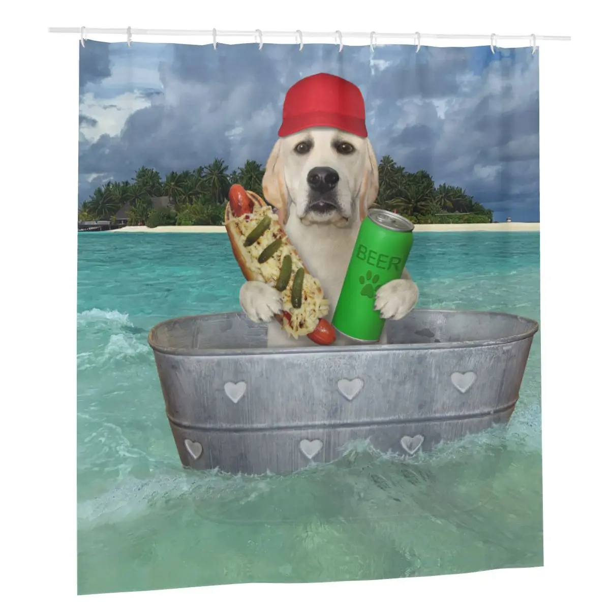 

Funny Dog Shower Curtain Sea Beach Bathroom Printing Polyester Waterproof Curtain with 12 Hook