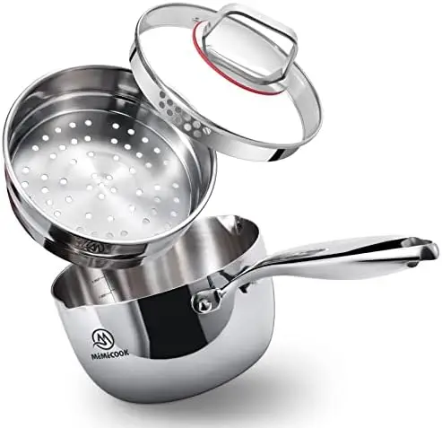 

Pot, Sauce Pan, Cooking Pots, Saucepans with Strainer Lid Full Body Tri-Ply, Steel Pots, Small Saucepan, 2.5qt Streamer Small P