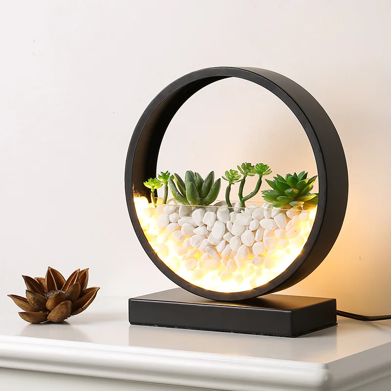 

Светодиодные лампы, круглые настольные лампы с растениями, прикроватные светодиодные Черные лампы для спальни, детские настольные лампы с каменным декором ZA425120 LW528349PY