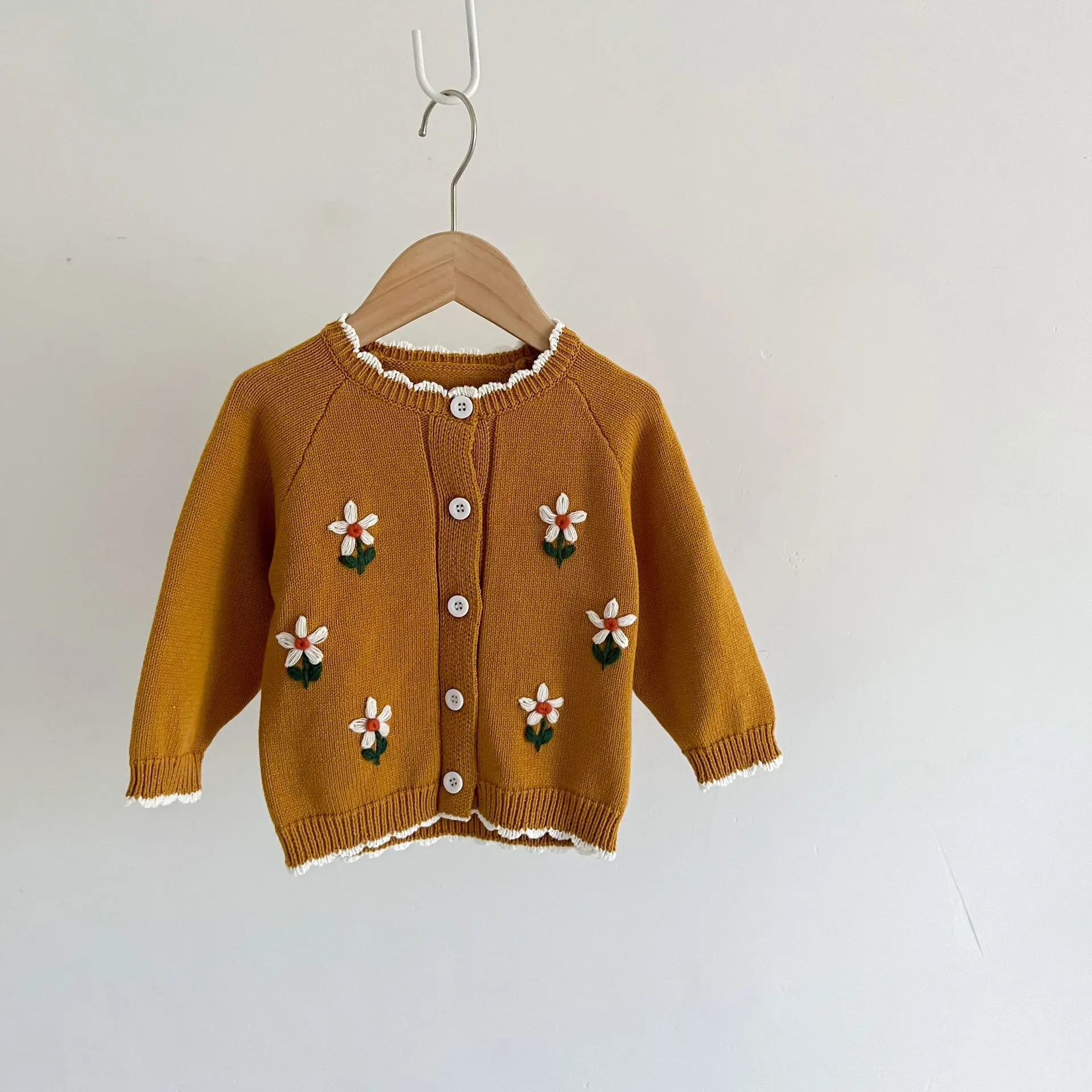 RiniLucia Infant Sweet Kids Baby Girls Cardigan Coat Autumn Baby Girls Long Sleeve Embroidery Knit Children's Cardigan Coat