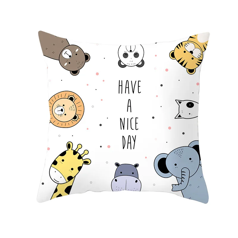 Cartoon Animal World Printing Pillowcase Single Print Sofa Cushion Case Cute Dog Whale Decor Cushion Cover For Child's Bedroom images - 6