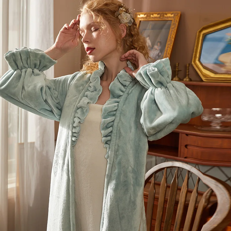 

Original Padded Collar Wooden Ear Nightgown Two-piece Square Collar Plush Condole Belt Loose Big Pendulum A Version Nightgown Wo