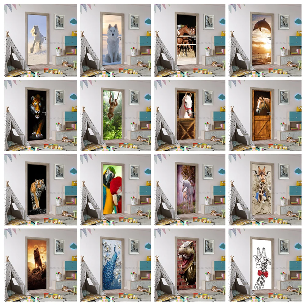 Декоративные виниловые 3D-наклейки на двери в детские комнаты с животными жираф