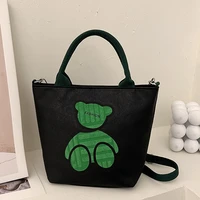 casual cartoon bear pattern canvas bag large capacity cute handbag shoulder crossbody shopper tote shopping book bag sac a main