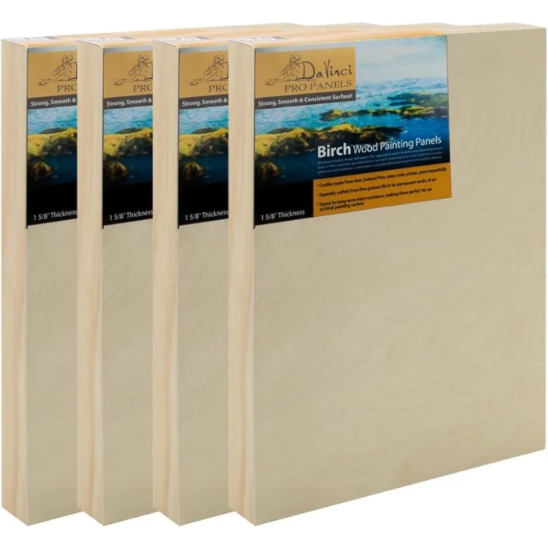 

Birch Wood Painting Panel - 14x18 Wood Panels - 4-Pack of 1-5/8in Deep Fine Grained Professional Wood Panels for Painting