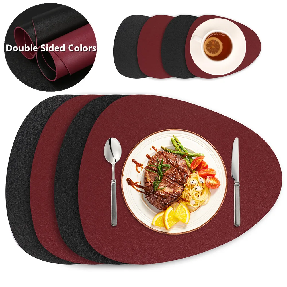 

Sets of 2 Double Sided Colors Table Mats Coasters PU Leather Placemats Coaster Waterproof Washable Place Mats for Dining Table