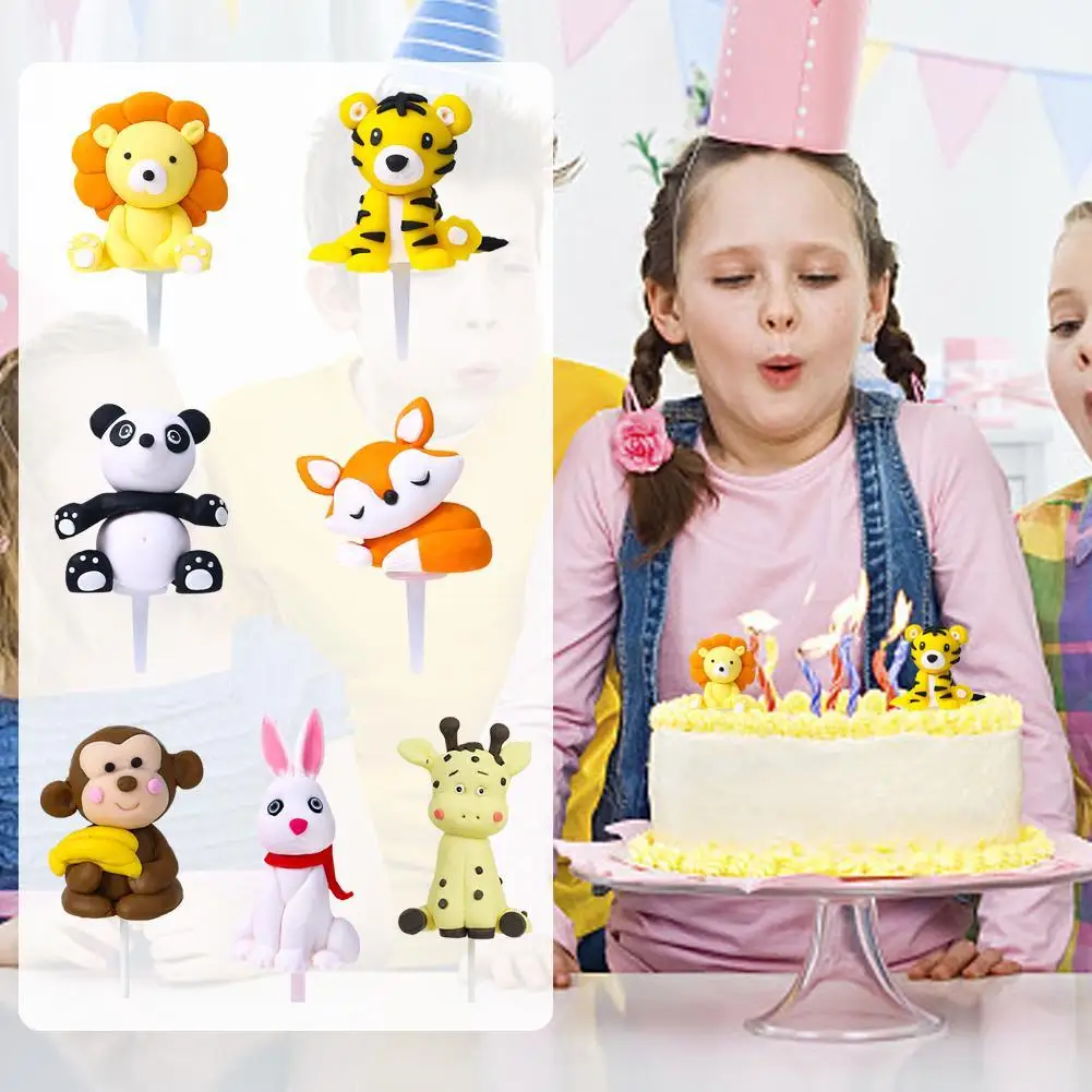 

Animal Cartoon Cake Topper Decoration Soft Pottery Forest Jungle Safari Dinosaur Cupcake Decor For Birthday Party