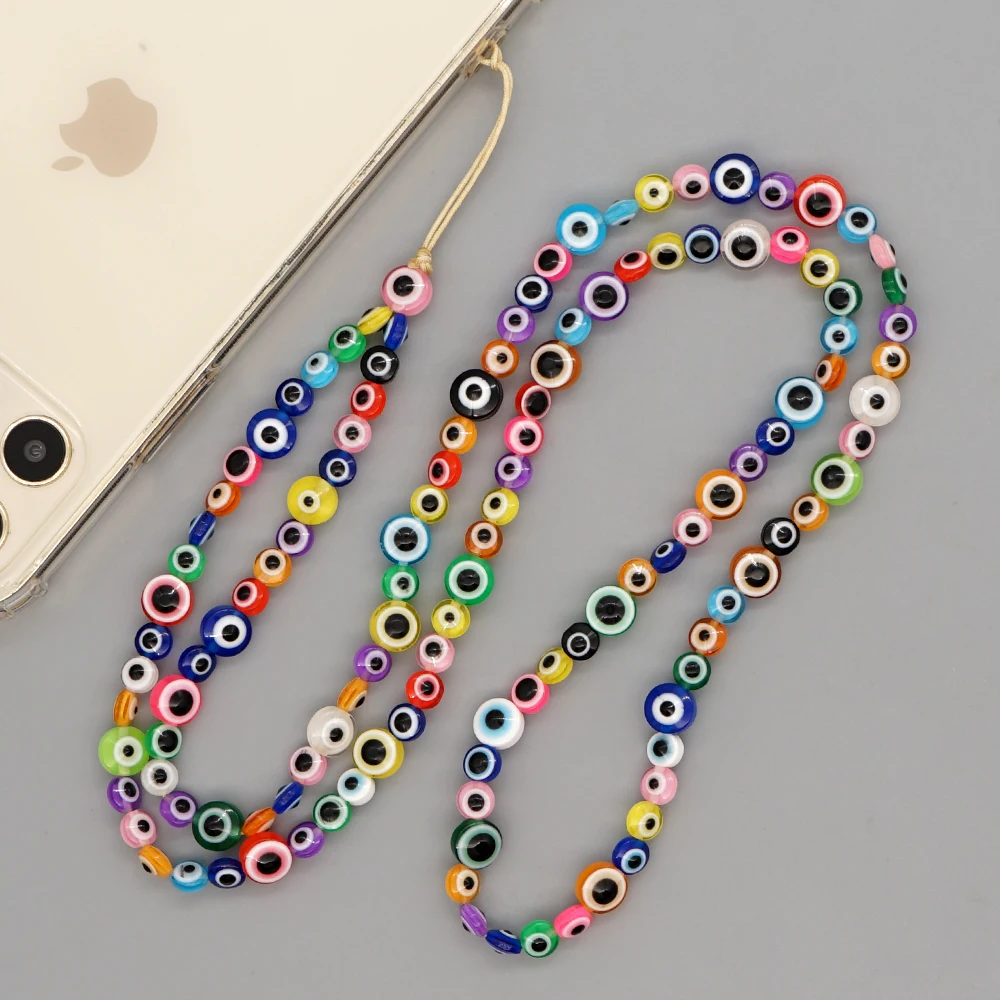 

Anti-Lost Mobile Phone Charm Evil Eyes Chains Necklace for Women Ball Beadeds Acrylic Bracelet Phone Accessories Jewelry Lanyard