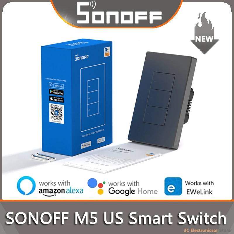 

SONOFF M5 US SwitchMan WiFi Smart Wall Switch 120 Type 1/2/3 Gang Home Button Scene Switch For Alexa Google Home Alice eWeLink