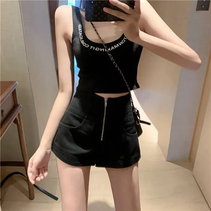 Shorts Women Fashion Leisure Retro All-match Simple Creativity Daily Students Korean Style New Pockets Summer Solid High Waist