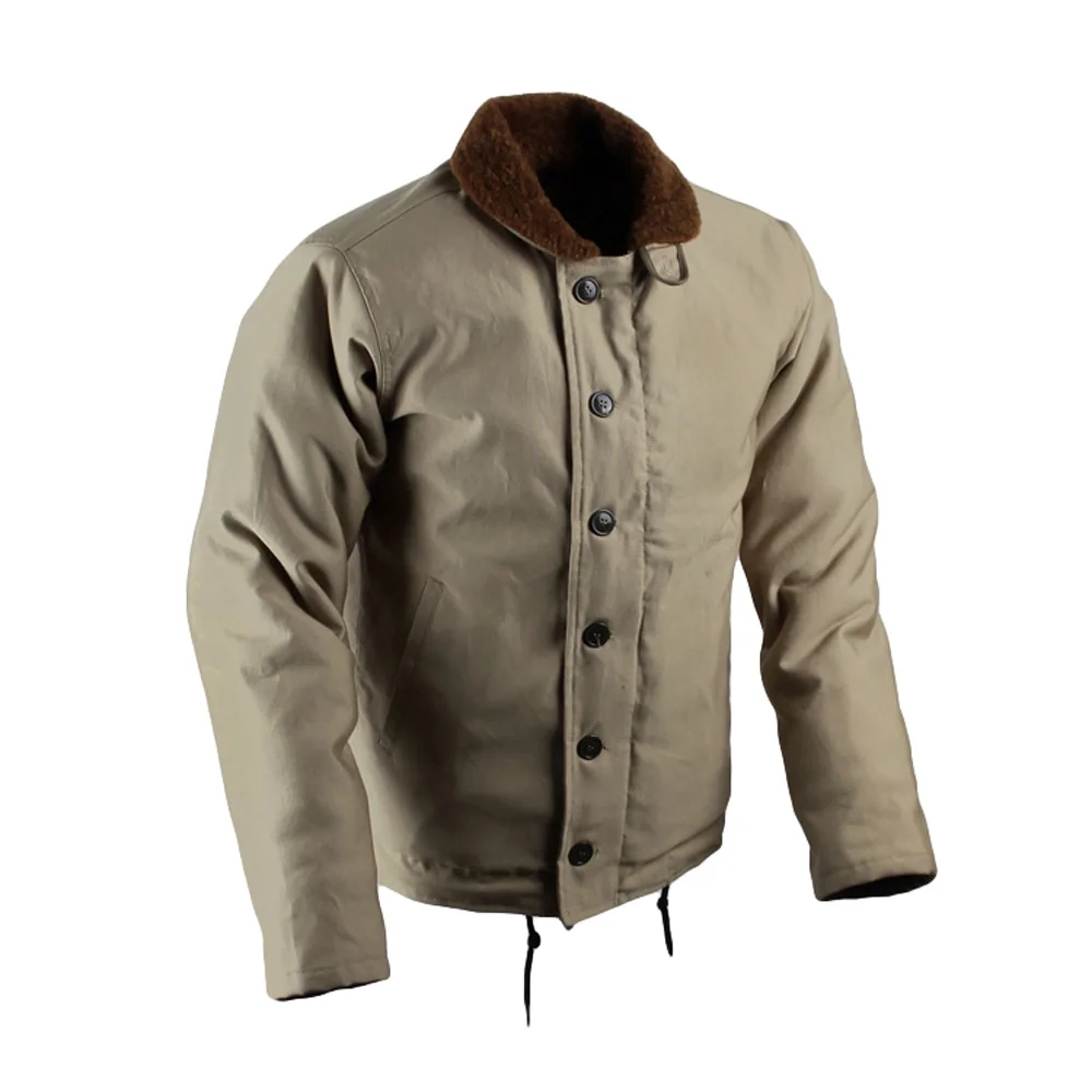 

Vintage USN N-1 Deck Jacket US Navy Khaki Men's Military Jacket WW2 N1 Uniform Winter Woolen Coat Army Cotton Outwear Replica 44