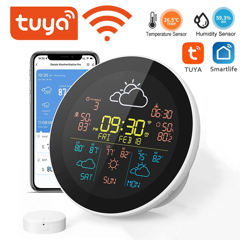 

Метеостанция Tuya с Wi-Fi, умная Беспроводная метеостанция с термометром, гигрометром и дистанционным управлением