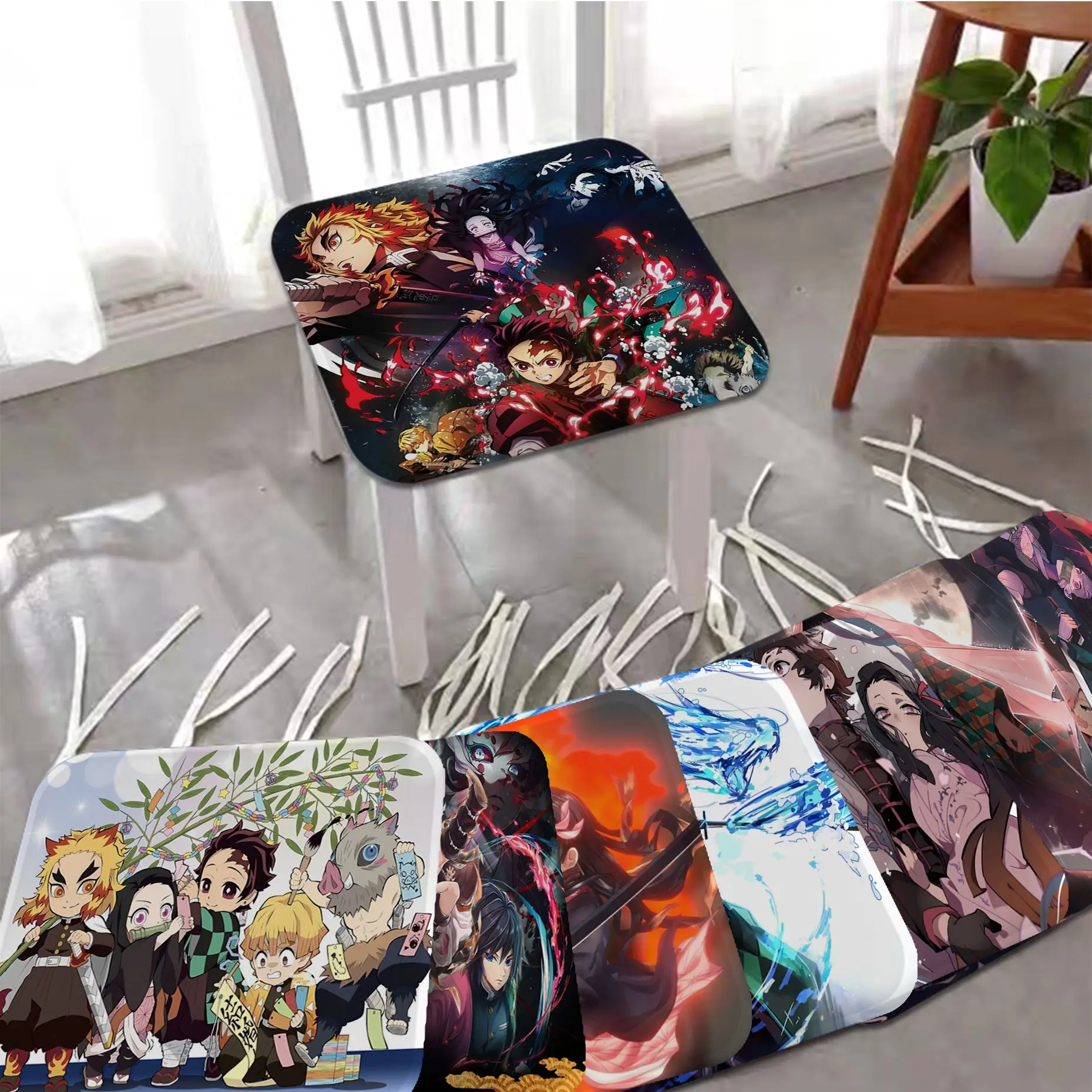 

Demon Slayer Round Seat Cushion Office Dining Stool Pad Sponge Sofa Mat Non-Slip Chair Mat Pad