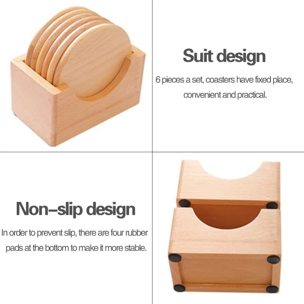 Подставки из Букового дерева 1/6 шт. Набор круглых подставок для чая подставки