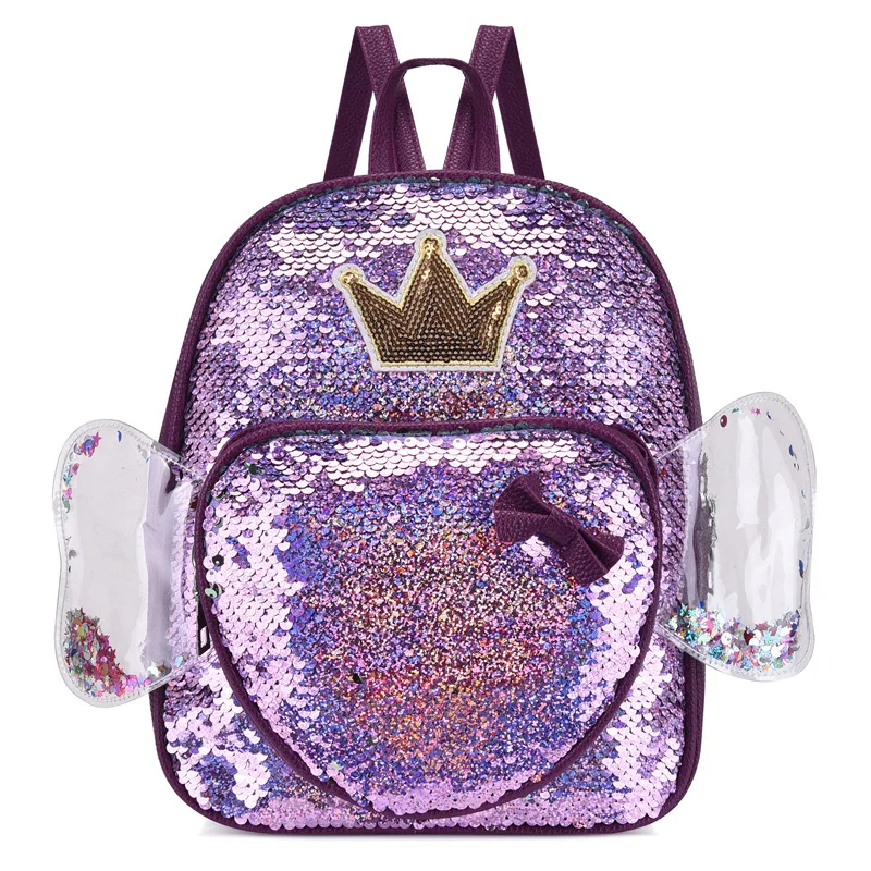 Children Sequin Backpacks In Kindergarten New Princess PU Accessory Bags 3-6-year-old Girl Fashion Schoolbag for Kids Travel