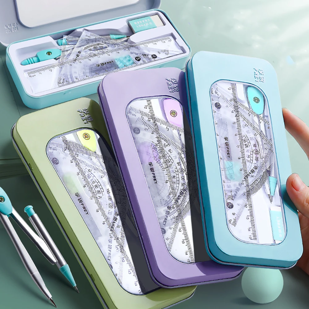 

7Pcs/Set Mathematical Set Compass Ruler Eraser Supplies Kid Student Gift Stationery School Geometry Math Drawing Measuring Tool