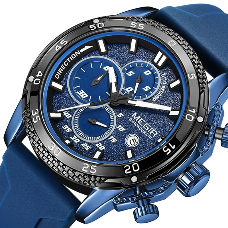 

Часы наручные MEGIR Мужские кварцевые, модные деловые брендовые Роскошные водонепроницаемые из силикона