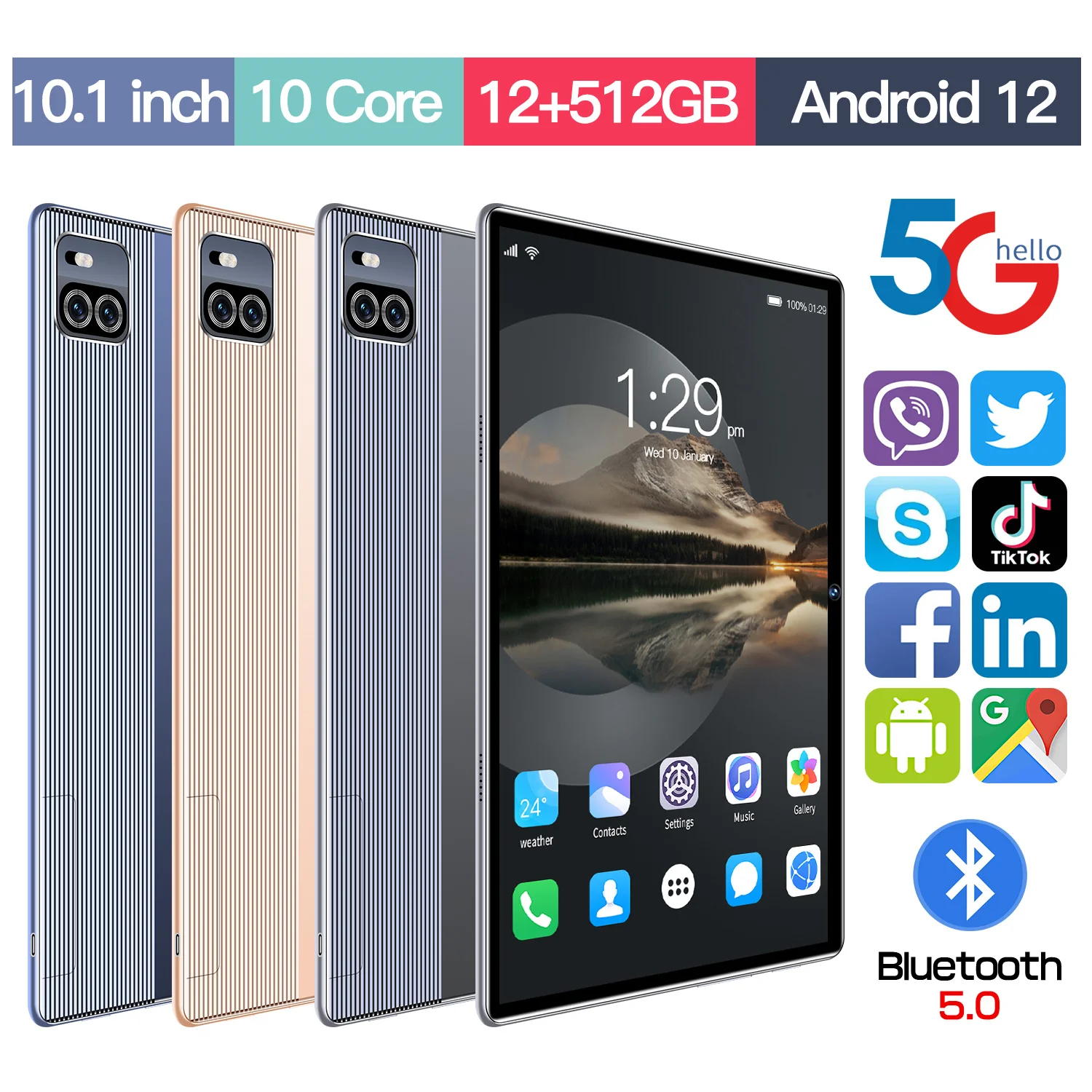 

10,1-дюймовый планшет Android 12 P70, 10,1 ГБ, 512 мАч