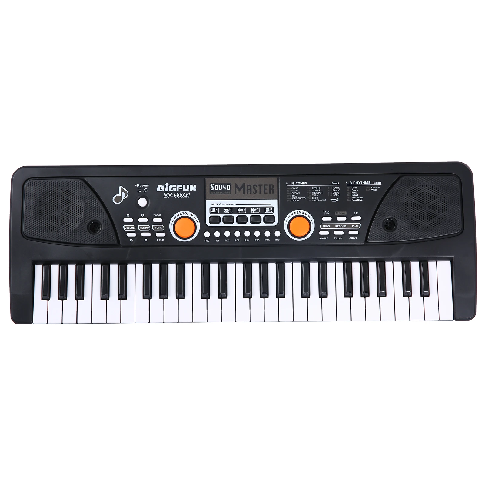 

BIGFUN 49 Keys USB Electronic Organ Kids Electric Piano with Microphone Black Digital Music Electronic Keyboard Built-in Stereo