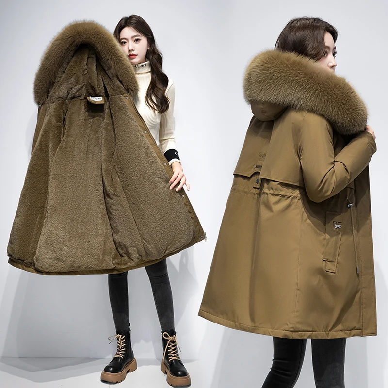 

Зимняя куртка, женские парки, теплая Повседневная парка, одежда, длинные куртки, парка с капюшоном, женское плотное пальто с меховой подкладкой
