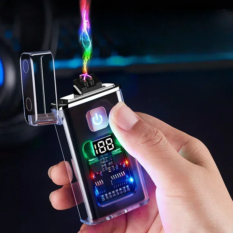 Фото Стильная USB перезаряжаемая электрическая зажигалка, крутая ветрозащитная двойная дуга, плазменные зажигалки для мужчин, гаджеты для кемпинга, пожарный стартер №1
