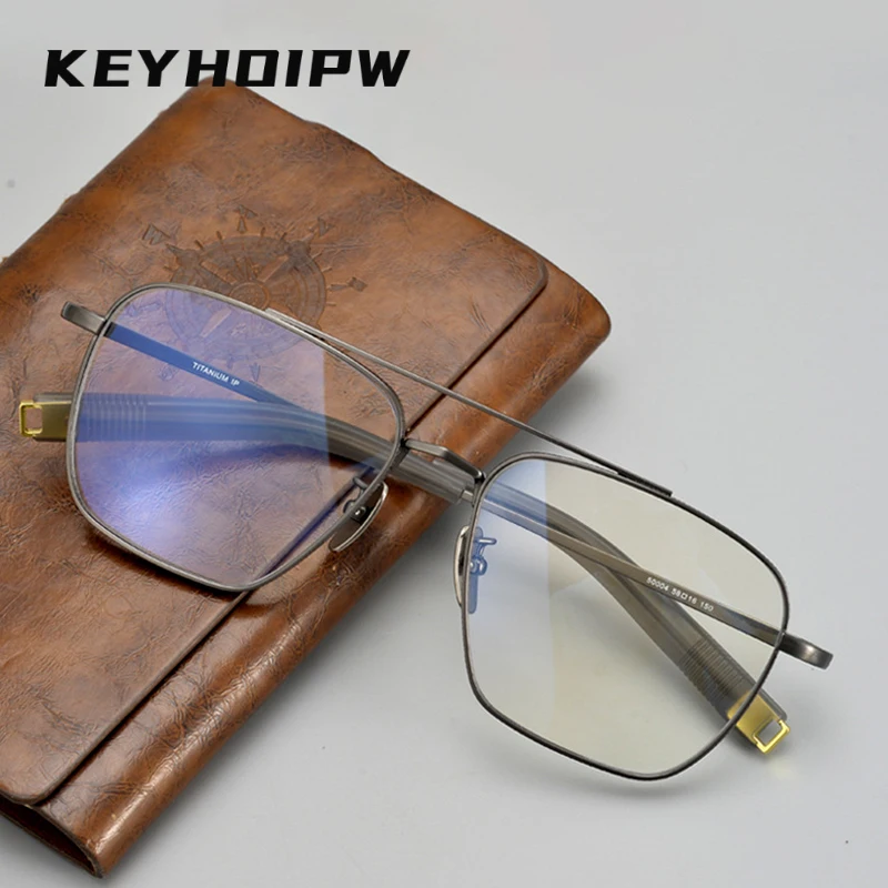 KEYHOIRW Retro Fashion Large Double Beam Myopic Glasses Ultra Light Pure Titanium Optical Prescription Eyeglass Frames For Men