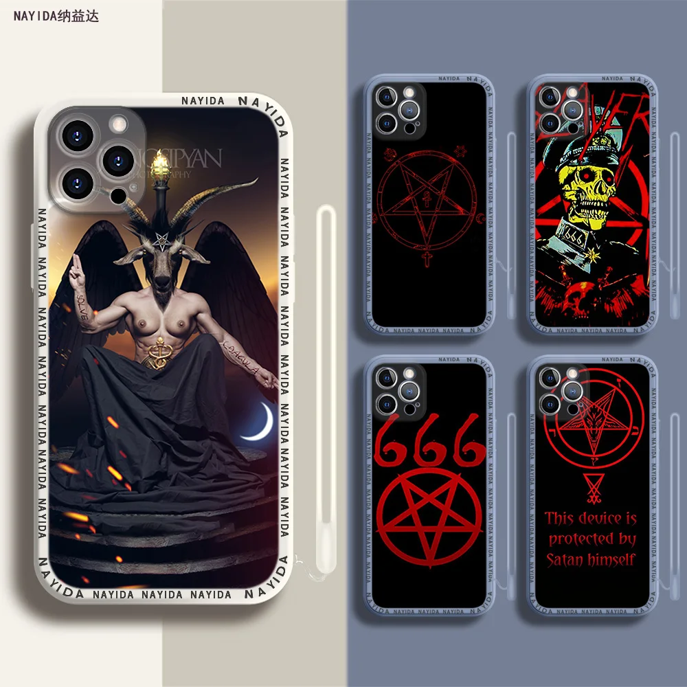 

Phone Case For iPhone 14 13 11 12 Mini Pro Max XS XR X Soft Silicone TPU Cover Pentagram 666 Demonic Satanic Black