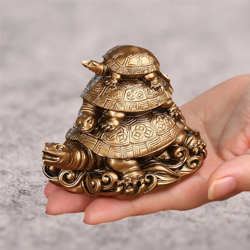 

Fortune Long Neck Mother and Son Turtle Ornaments Office Home Decoration Metal Animal Tortoise Figurines Gift