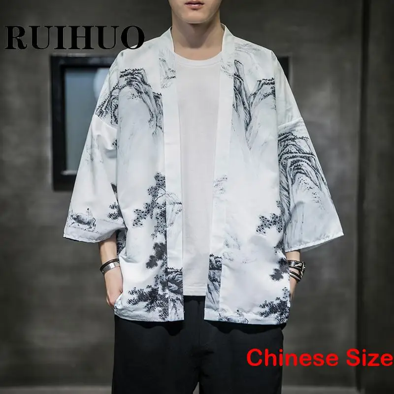 

Кимоно для мужчин RUIHUO японское с пейзажем, хаори, кавайная одежда в японском стиле, рубашка в азиатском стиле, 5XL, лето 2023