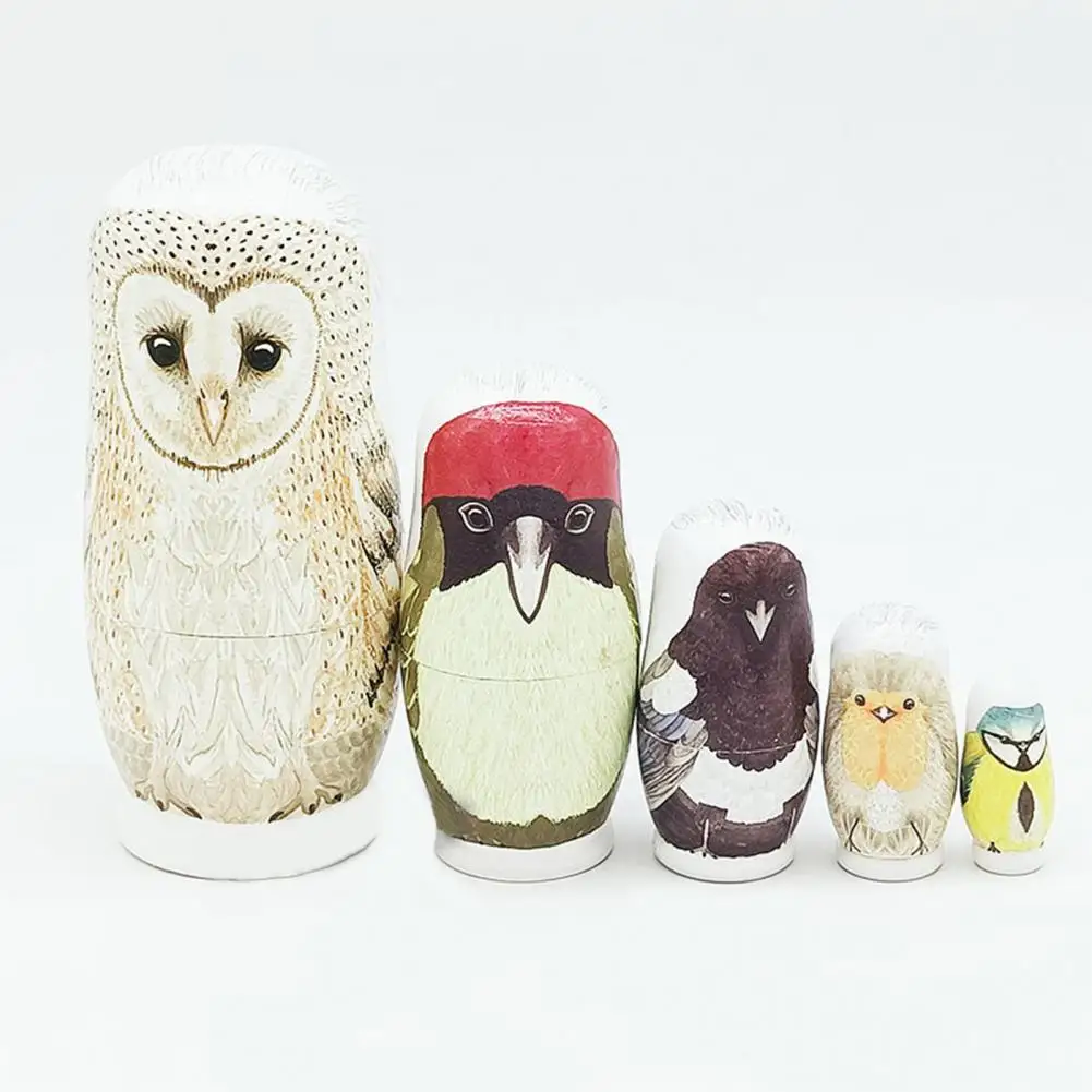 

Toy 5Pcs/Set Creative Five-Layer Owl Matryoshka Ornament Wood Owl Dolls Delicate Workmanship for Desktop