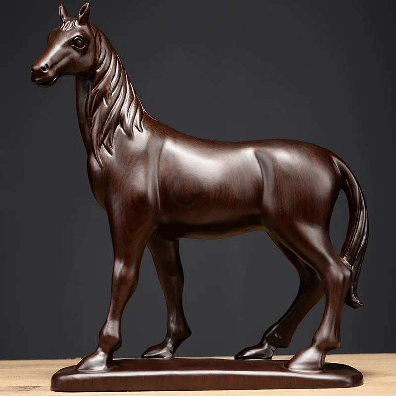 

Резная лошадь из черного сандалового дерева, украшение для дома, для гостиной, офиса, подарки на открытие, антикварные украшения