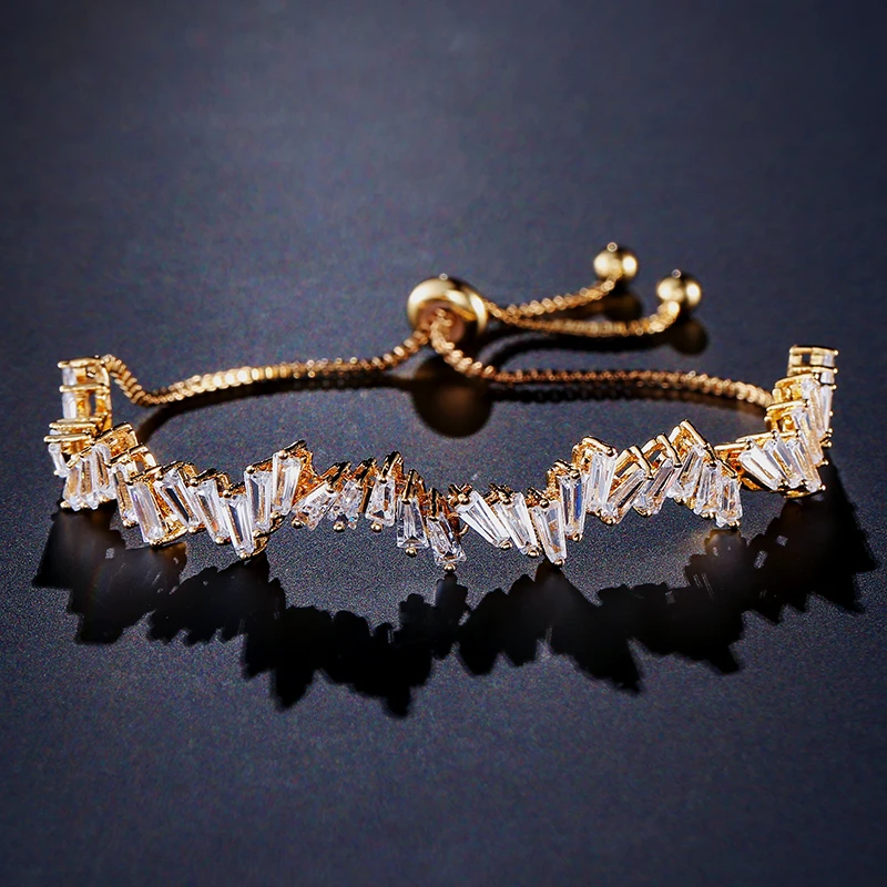 

RAKOL Luxury Geometric Irregular Cubic Zirconia Bracelet 2022 Trendy Adjustable Size Bracelets for Woman Girls Birthday Gifts