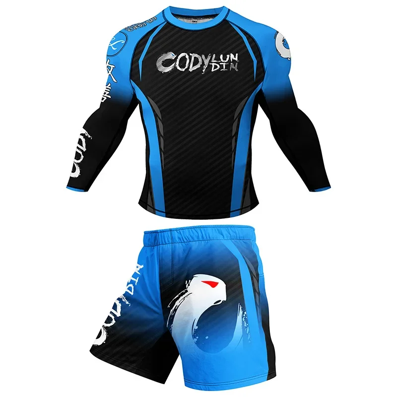 Мужской комплект для бокса компрессионный спортивный костюм бега MMA Jiu jitsu Muay Thai