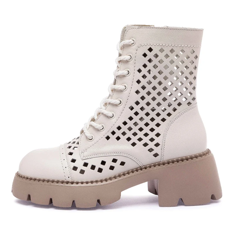

Woman Boots Summer Fashion Hollow Out British Style Leather Women's Shoes Trend 2022 New Chunky Heel Breathable Platform Shoes