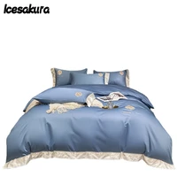 bed four piece nordic style solid color embroidery four piece skin friendly long staple cotton light luxury bed sheet set