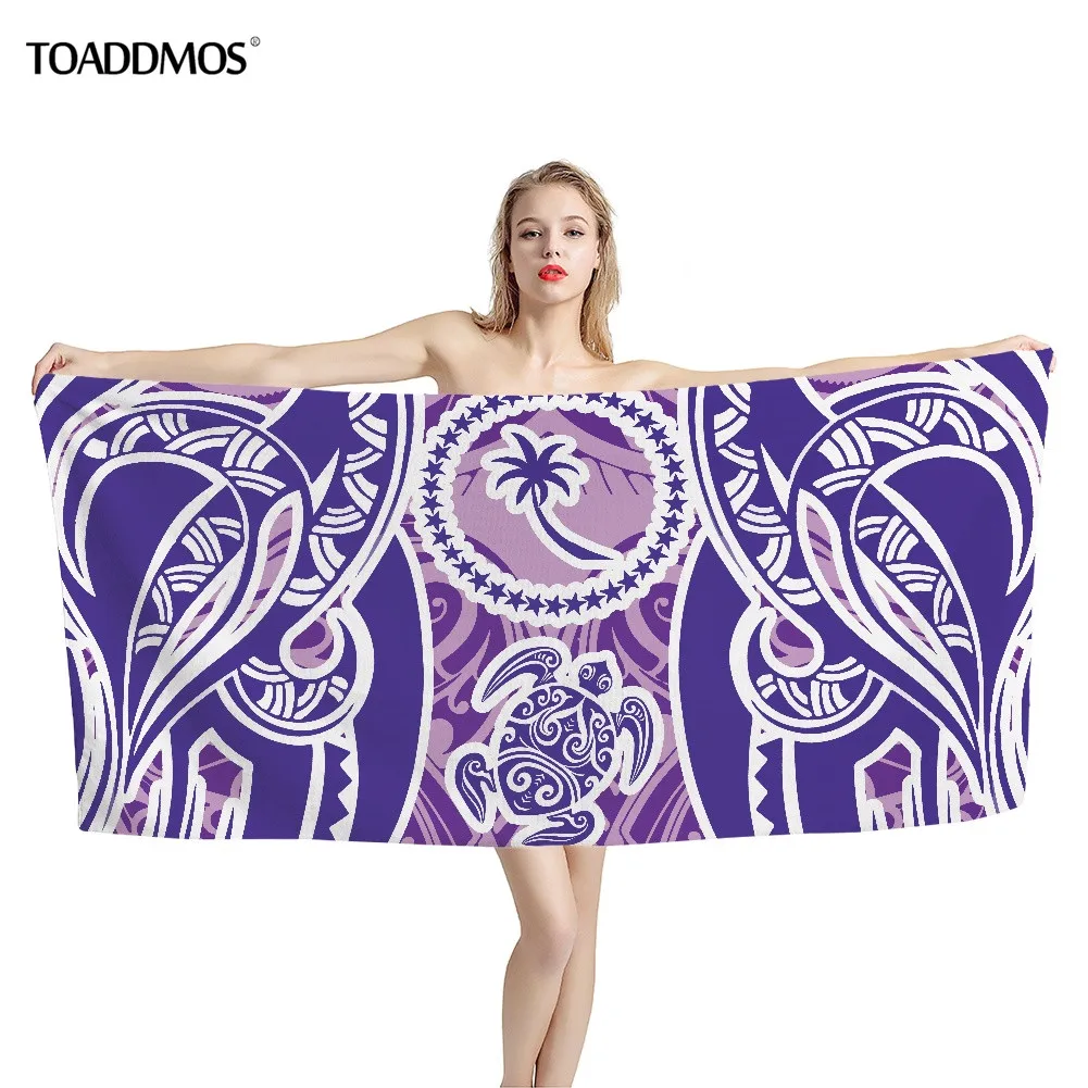 

Банное полотенце TOADDMOS, мягкое быстросохнущее полотенце с Полинезийским рисунком морской черепахи фиолетового цвета для детей и взрослых
