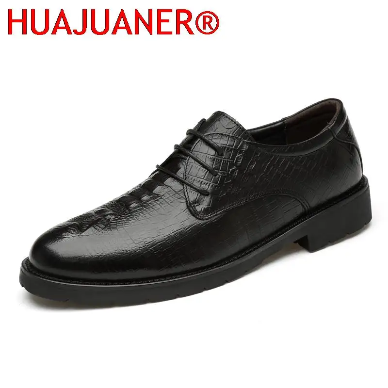 

Carved Genuine Leather Business Shoes Crocodile Pattern Men's Formal Gentleman's Suit Shoes Luxury Oxford Shoes Italian Man Shoe