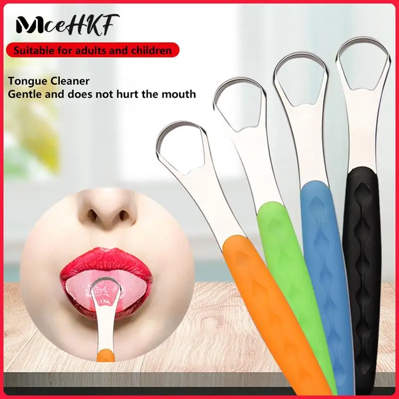 Portable Non-slip Handle Tongue Cleaner Tongue Scraper Reusable Stainless Steel Oral Mouth Brush Travel Case Black/Blue/Green