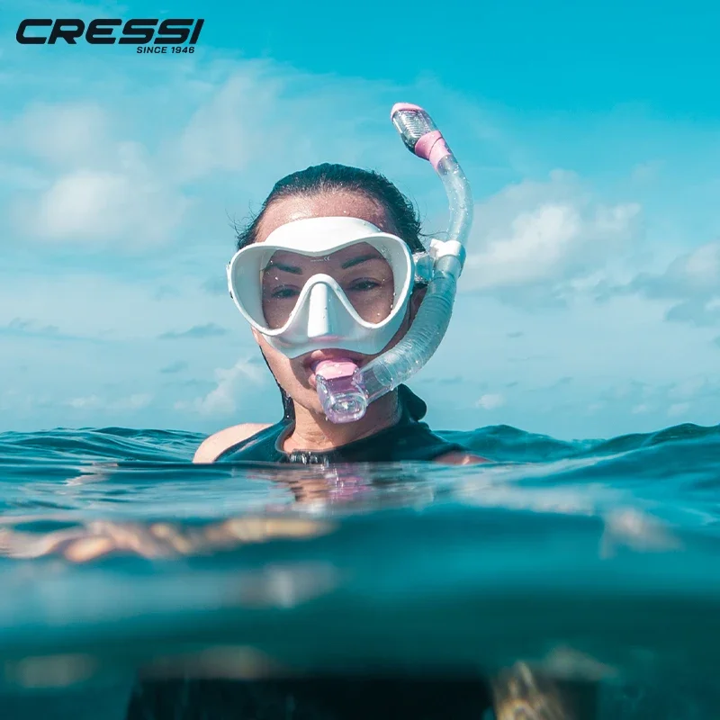 Фото Набор для подводного плавания Cressi F1, маска для дайвинга, сухая трубка, безрамная блестящая силиконовая маска для подводного плавания для взрослых №2