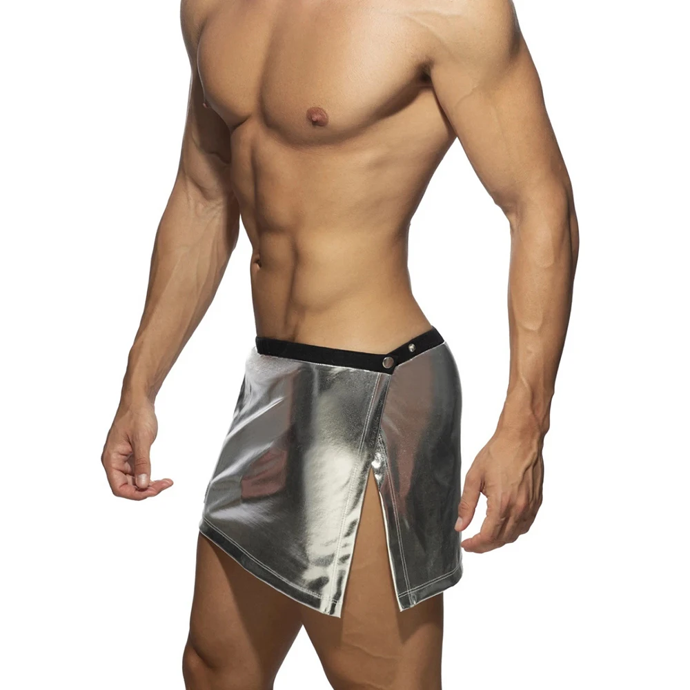 

2023 Men's New Bronzing Slit Skirt Sexy Clothing Multi Gear Adjustment European American Fashion Sexy Low Waist PARTY Shorts