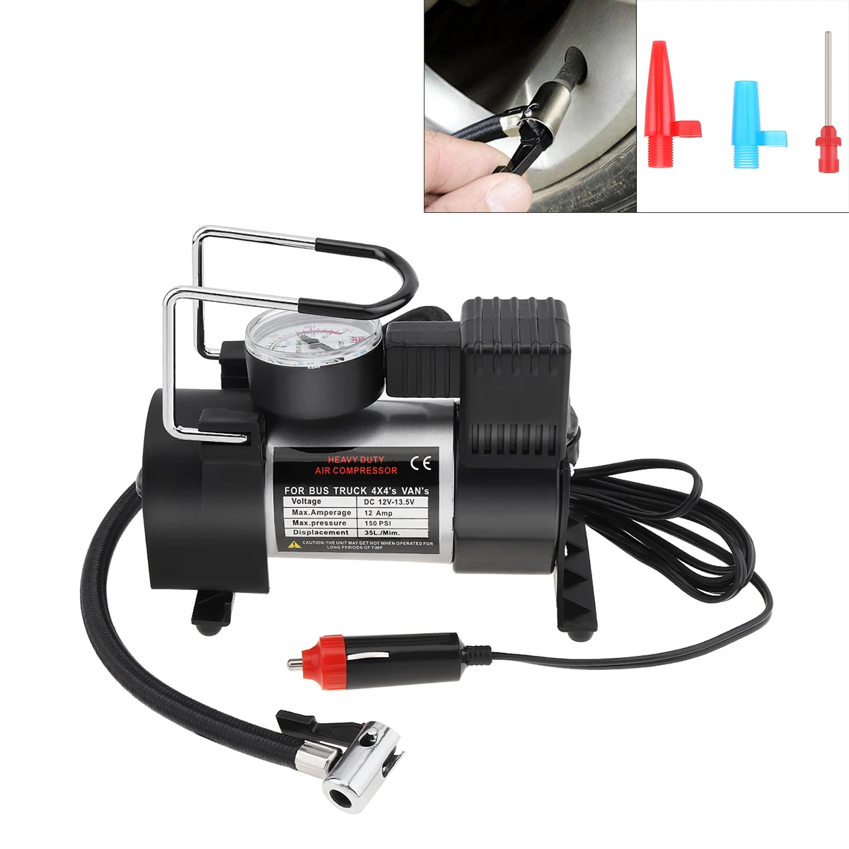

12V 35L/Min 150PSI Portable Car Digital Display Multifunctional Electric Inflating Pump with Three Nozzle for SUV Sedan MPV