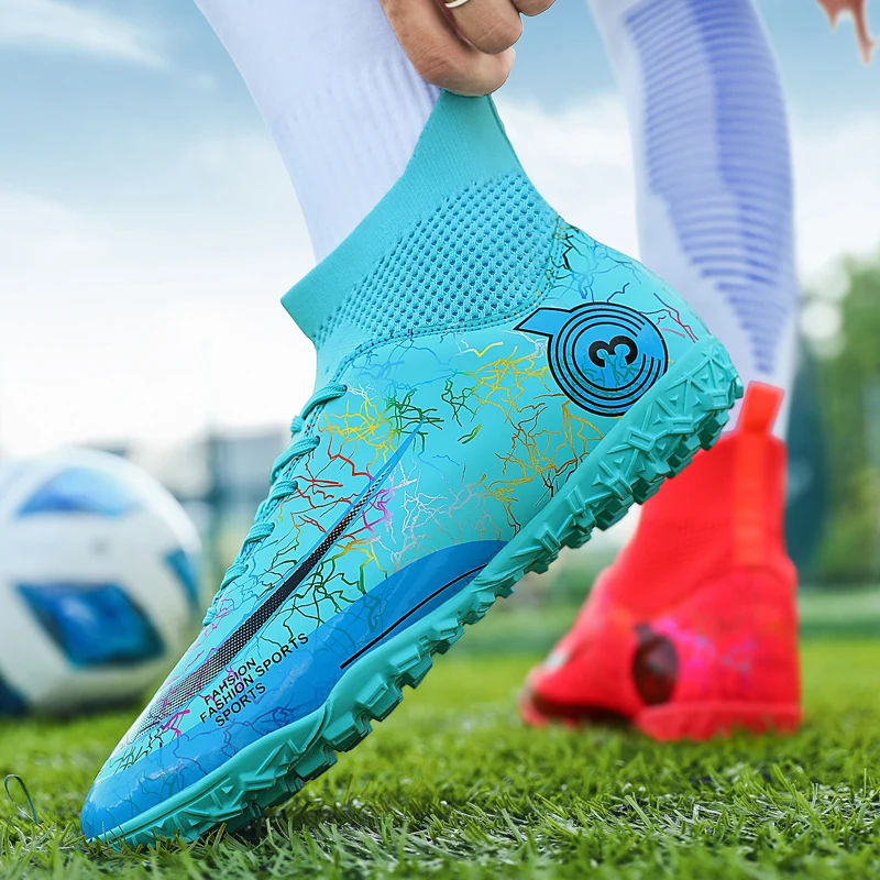 New Arrival Men's Football Boots High-Top Soccer Shoes High Quality Kids Anti-Slip Grass Training Soccer Cleats Wide Size 31-48